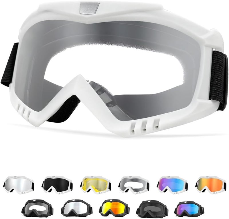 Yourkar Dirt Bike Goggles, Windproof ATV Off-Road Goggle, Wide Vision Riding Motorcycle Goggles, Motorcycle Accessories (White-Transparent) - Image 1